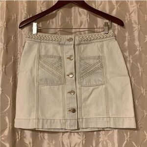 Veronica Beard Aron Braided Button Front Miniskirt Denim Jean Skirt Light Wash